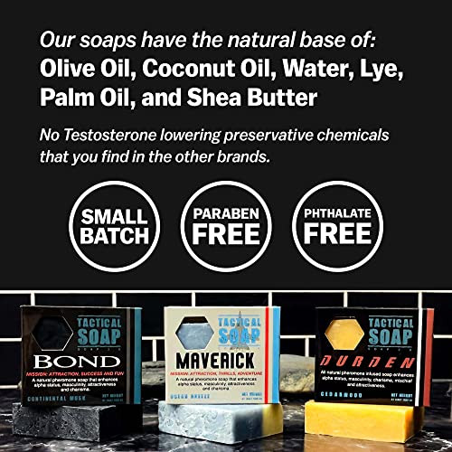 Tactical Soap All Natural Men S Soap 3 Bars Pheromone Infused For Attraction Exfoliating Manly Bar Soap 100 Percent Natural Made In The Usa