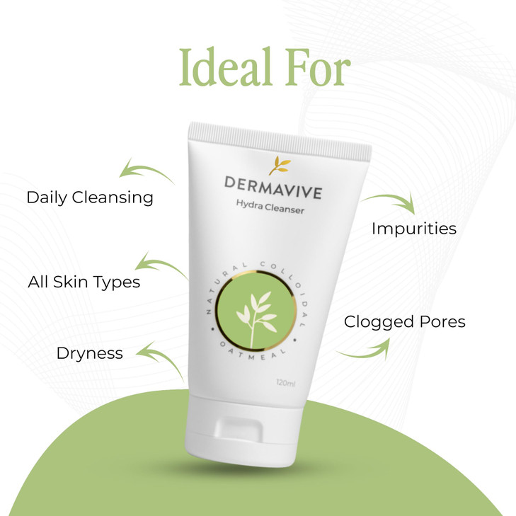 Dermavive Hydrating Facial Cleanser, Soap-Free Gentle Cleanser with Colloidal Oatmeal & Vitamin E, Soothes & Moisturizes Sensitive & Dry Skin, Suitab