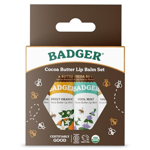Badger Cocoa Butter Lip Balm Variety Pack Organic 4 Pack