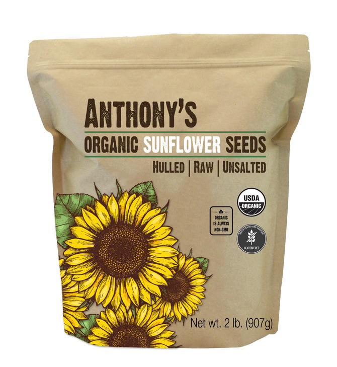 Anthony S Organic Hulled Sunflower Seeds 2 Lb Raw Unsalted Batch Tested And Gluten Free Keto Friendly