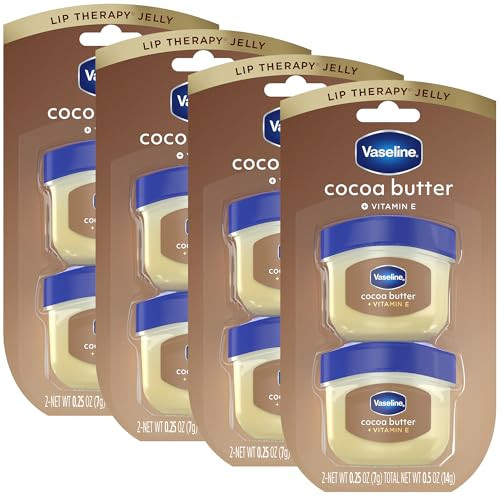Vaseline Lip Therapy Cocoa Butter 4-Pack  Mini Lip Balms for Soft, Glowing Lips, 0.25 Oz Ea
