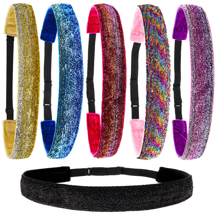 Frog Sac 6 Glitter Headbands For Girls Adjustable Non Slip Head Bands For Kids Cute Sparkly Stretch Elastic Hair Accessories For Gymnastics