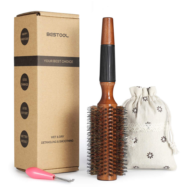 Bestool Round Brush For Drying Boar Bristle Hair Brush Large Round Style Brush For Women And Men Smoothing Curling Adding Shine 2.5 Inch