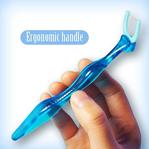 T.Smile Nofuss Dental Flosser Kit 5 Inch Long Handle And Refill Heads Extra Strength Floss For Comfortable Clean Fluoride Free 1 Blue Handle