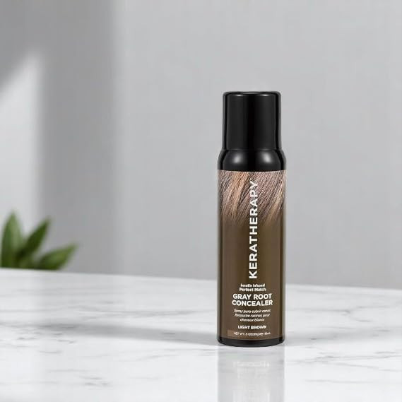 Keratherapy Keratin Infused Perfect Match Gray Root Concealer Spray Light Brown 3 Oz 118Ml Root Cover Up Spray To Hide Gray Roots Keratin