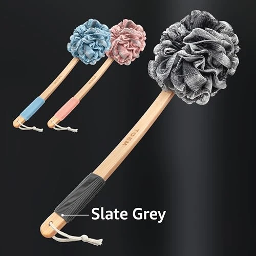 Toem Loofah Back Scrubber For Shower Bamboo Charcoal Long Handle