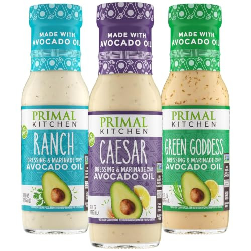 Primal Kitchen Ranch Dressing Caesar Dressing And Green Goddess Dressing And Marinade Made With Avocado Oil 8 Fluid Ounces Variety Pack Of 3