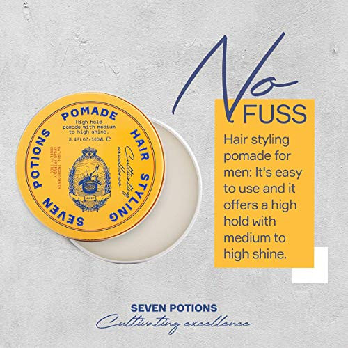 Seven Potions Men S Hair Pomade High Shine High Hold Water Based Barber Grade Styling For Slick Back Pompadour And Side Part Natural Vegan