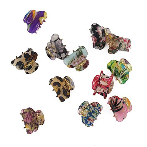 Carede Mini 1.2 Inch Plastic No Slip Grip Jaw Hair Clip Floral Printed Small Acrylic Hair Claw Clips For Girls And Women Pack Of 12
