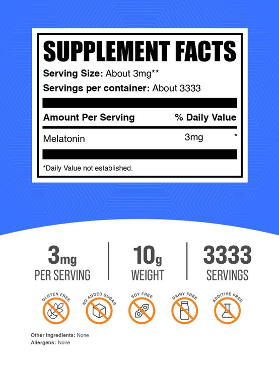 BulkSupplements.com Melatonin Powder - Pure Melatonin, Sleep Aid for Adults - Vegan & Gluten Free, 3mg per Serving, 10g (0.35 oz) (Pack of 1)