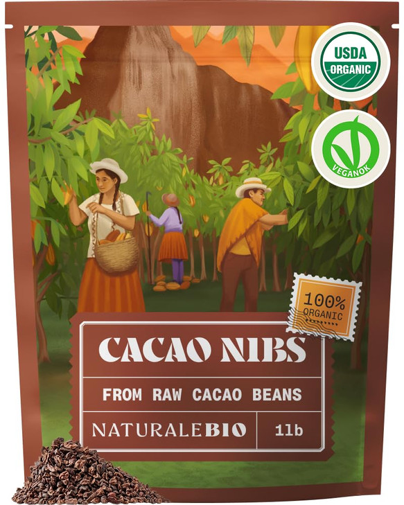 Naturalebio Cacao Nibs Organic 1 Lb. Unsweetened Non Alkalized And Pure. Sugar Free Dark Chocolate Chips Substitute. From Raw Cacao Beans