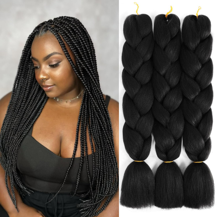 Sucoo Jumbo Braiding Hair Extensions High Temperature Fiber Crochet Twist Braids 24Inch 3Pcs Lot Black