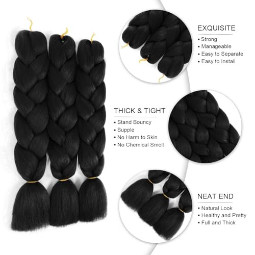 Sucoo Jumbo Braiding Hair Extensions High Temperature Fiber Crochet Twist Braids 24Inch 3Pcs Lot Black
