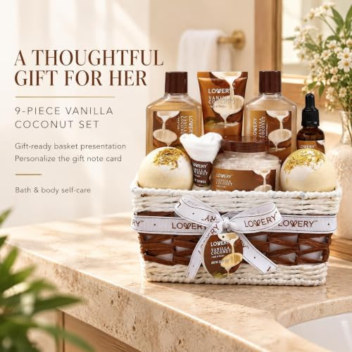 Gifts For Women Gift Basket For Women 9 Piece Set Of Vanilla Coconut Home Spa Set Luxurious Gifts For Her Bath And Body Sets Includes