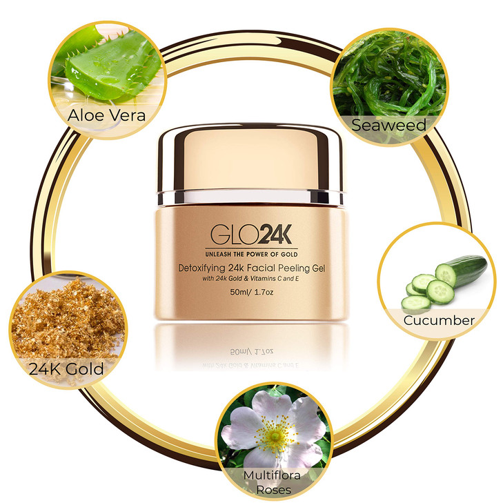 Glo24K Facial Peeling Gel With 24K Gold And Vitamins C E. For Optimal Exfoliation And Microdermabrasion. Restore And Revive Your Skin