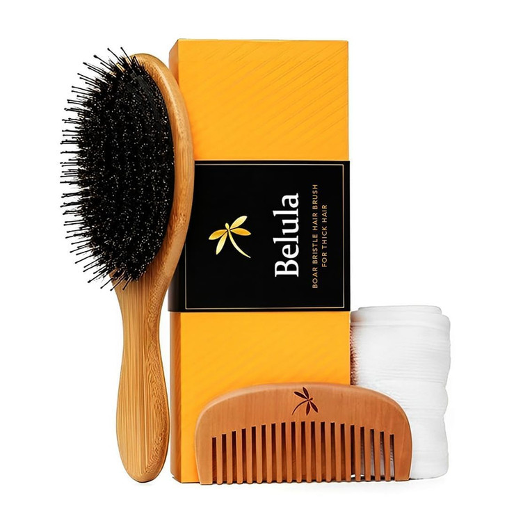 Belula Boar Bristle Hair Brush Set For Thick Long And Curly Hair Medium