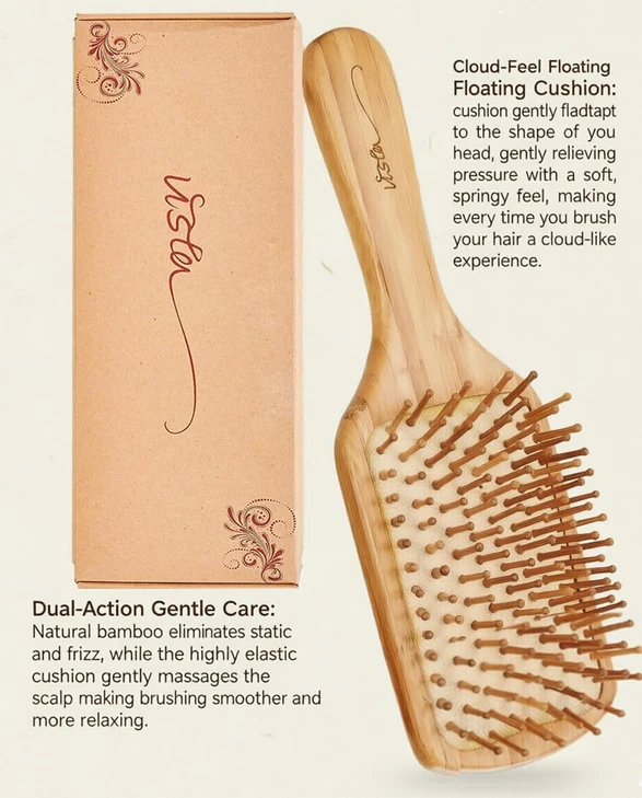 Bamboo Hair Brush And Combs For Long Thick Curly Wavy Dry Or Damaged Hair Reducing Breakage Frizz And Tangles