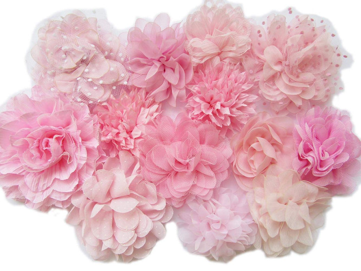 Yycraft 10Pcs Pink Chiffon Flower For Girls Headband Baby Flowers Bows Crafts Party Decoration 3 4.5