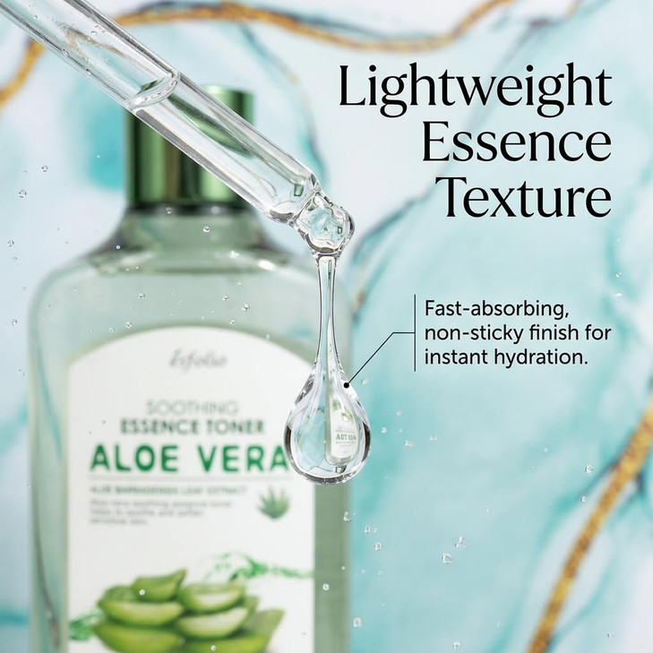 Esfolio Aloe Vera Soothing Essence Toner 13.52 Fl Oz Lightweight Hydrating Facial Toner Refreshing Daily Skin Prep Fast Absorbing Liquid