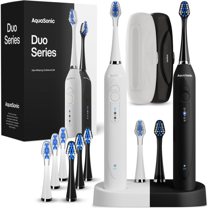 Aquasonic Duo Dual Handle Ultra Whitening 40 000 Vpm Wireless Charging Electric Toothbrushes 3 Modes With Smart Timers 10 Dupont Brush Heads