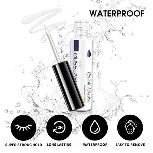 Muselash Latex Free False Eyelashes Glue Super Hold Clear Waterproof Strip Lashes Glue Hold Adhesives 5G 0.175Oz Mink Lashes