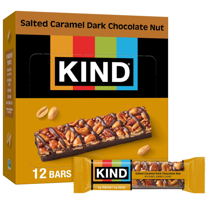 Kind Healthy Snacks Bars Salted Caramel Dark Chocolate Nut Gluten Free Low Sugar High Fiber Snacks 6G Protein 12 Count