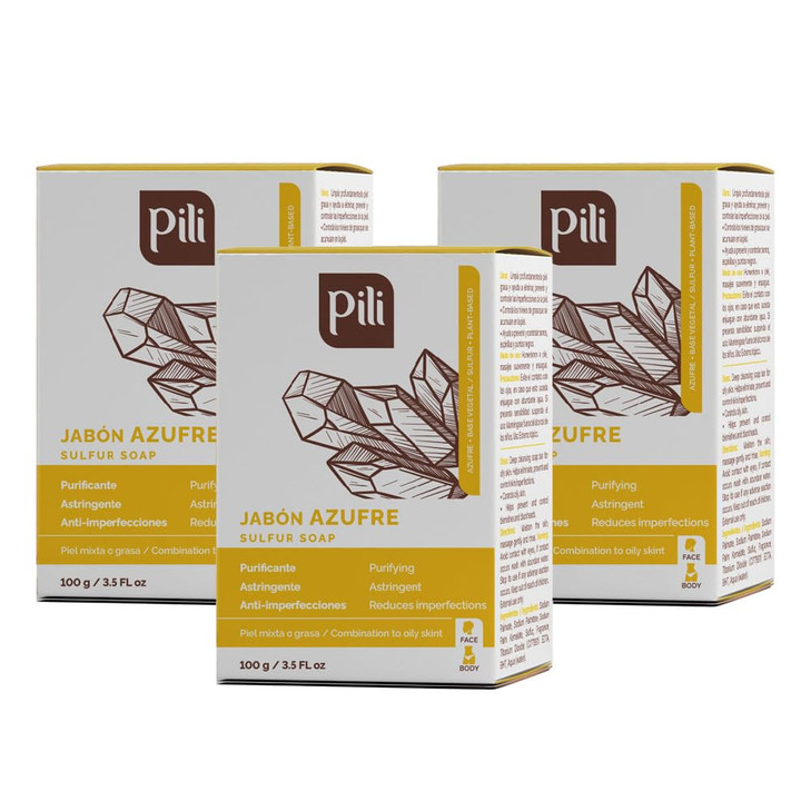 Pili Natural Sulfur Soap Bars 3 Pack Jabón De Azufre Deep Cleansing And Oil Control Formula For All Skin Types Maintain Healthy Skin 3 Pack