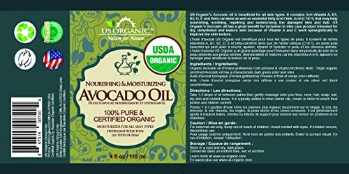 Us Organic Avocado Oil Unrefined Virgin Usda Certified Organic 100 Percent Pure And Natural Cold Pressed In Amber Glass Bottle W Glass Eye