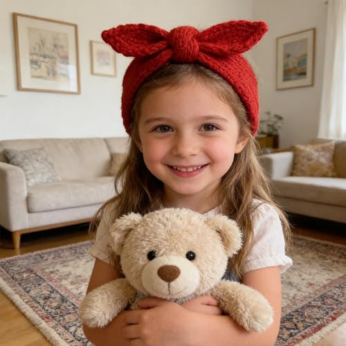 Izus Turban Headband Baby Girl Warm Rabbit Knot Hair Band Knit Head Wrap For Newborn Toddler And Children Red Plus Beige