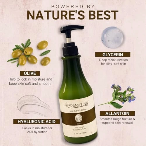 Spanature Premium Olive Body Lotion Greek Olive Oil Body Lotion For Women Natural Healing Restoring And Nourishing The Skin 750Ml 25Oz With