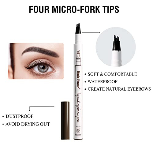 Music Flower Eyebrow Pencil Liquid Eyebrow Pen Waterproof Brow Pen With Micro Fork Tip Fine Sketch Long Lasting Smudgeproof Microblading Pen