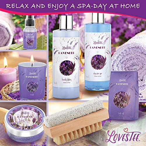 Christmas Gifts Relaxing Lavender Spa Gift Baskets For Wome Birthday Bath And Body Set Kit Includes Candle Essential Oil Body Scrub Bath