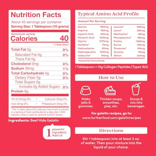 Further Food Premium Gelatin Powder Unflavored Grass Fed 15.87 Oz