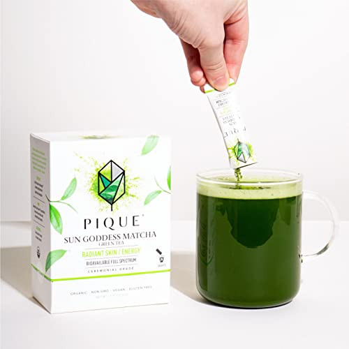 Pique Organic Sun Goddess Matcha Ceremonial Grade Matcha Green Tea Powder Packets Supports Radiant Skin Calm Energy 28 Single Serve Matcha