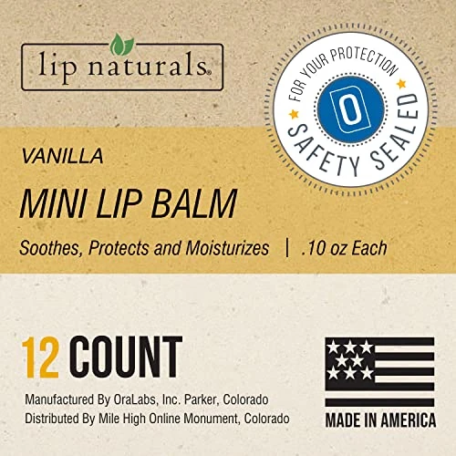 Lip Naturals Mini Vanilla Lip Balm With Sunscreen Spf 15 Made In Usa With Beeswax And Coconut Oil 12 Count Pack With Vanilla Bean Flavor