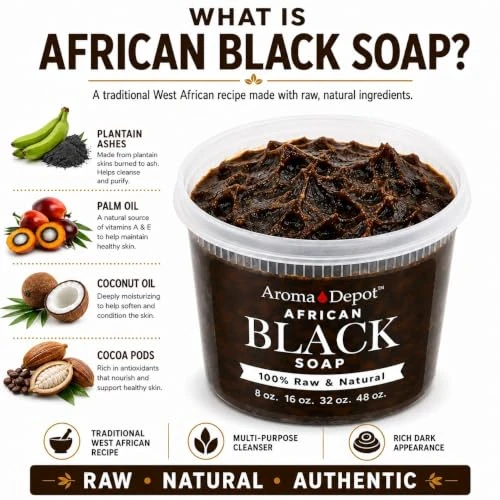 Aroma Depot African Black Soap Paste 8 Oz 100 Percent Natural Raw Soap For Acne Eczema Psoriasis And Dry Skin Scar Removal Face And Body