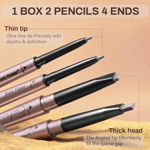 Heybeauty 2 Pack Eyebrow Pencil With Dual Ends Black