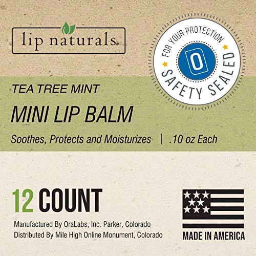 Lip Naturals Mini Tea Tree Balm With Sunscreen Spf 15 Made In Usa With Coconut Oil Tea Tree Oil And Peppermint Oil 12 Count Mini Lip Balm