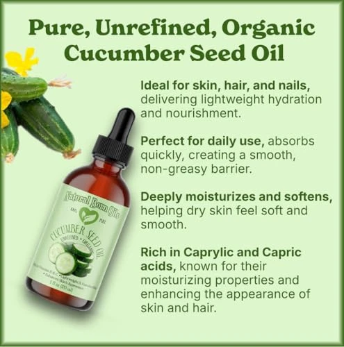 8Oz Cucumber Seed Oil 100 Percent Pure And Natural Cold Pressed Unrefined Moisturizer For Skin And Hair Includes Pump And Flip Cap