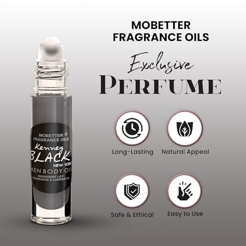 Mobetter Fragrance Oils Kenney Black New York Men Fragrance Body Oil 0.33 Oz Roll On Glass Bottle Travel Size Long Lasting