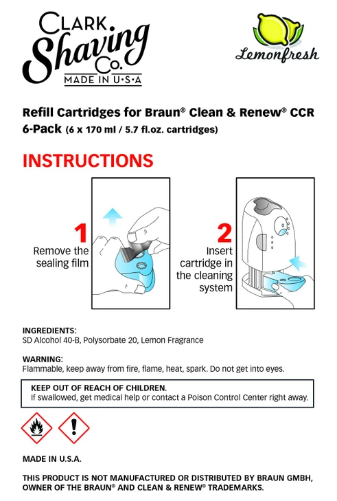 Clark Shaving Co. Refill Cartridges For Braun Clean And Renew Ccr 6 Pack