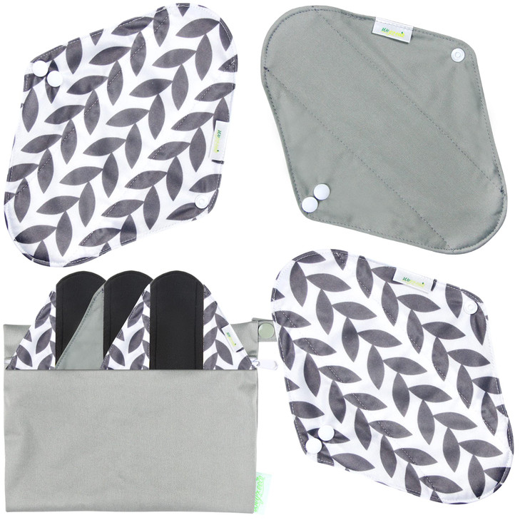 Wegreeco Charcoal Reusable Menstrual Pads Reusable Sanitary Pads Reusable Panty Liners Soft Cloth Menstrual 6 Pack With 1 Cloth Mini Wet Bag