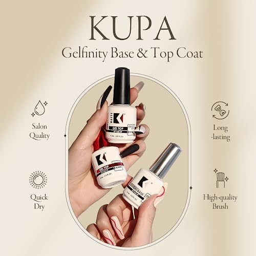 Kupa Gelfinity Base Coat And Glossy Top Coat And Matte Top Coat Trio Set No Wipe Long Lasting Soak Off Formula Chip Resistant Uv Led Gel