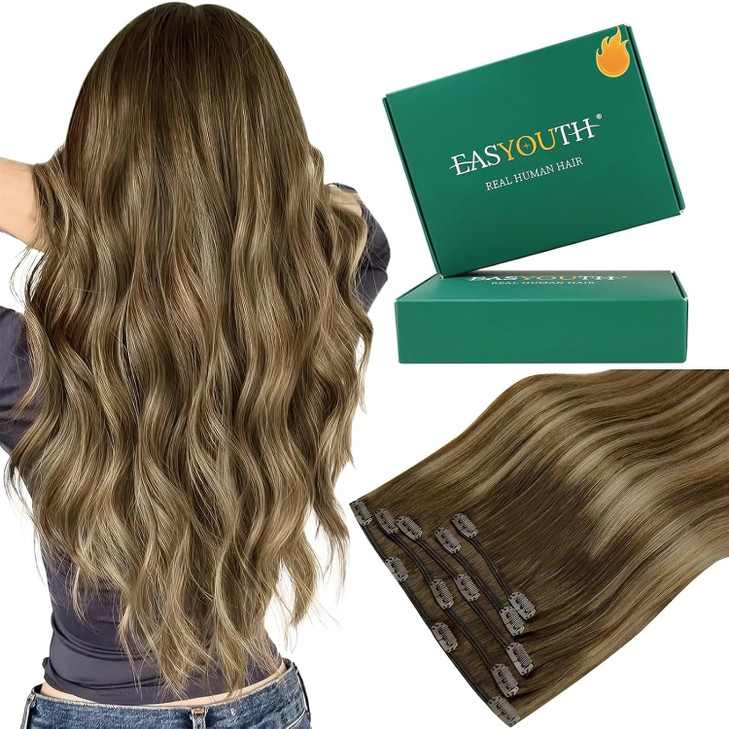 Easyouth Clip In Hair Extensions Human Hair Balayage For Short Hair