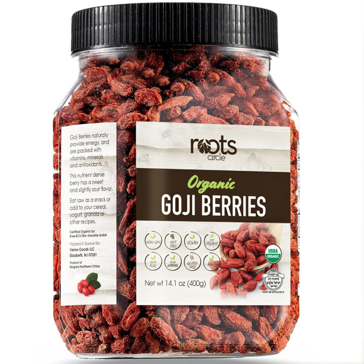 Roots Circle Usda Organic Dried Goji Berries 14.1Oz Jar 1 Pack Bulk Supply Of Goji Berry Fruit Superfood Naturally Rich In Antioxidants To