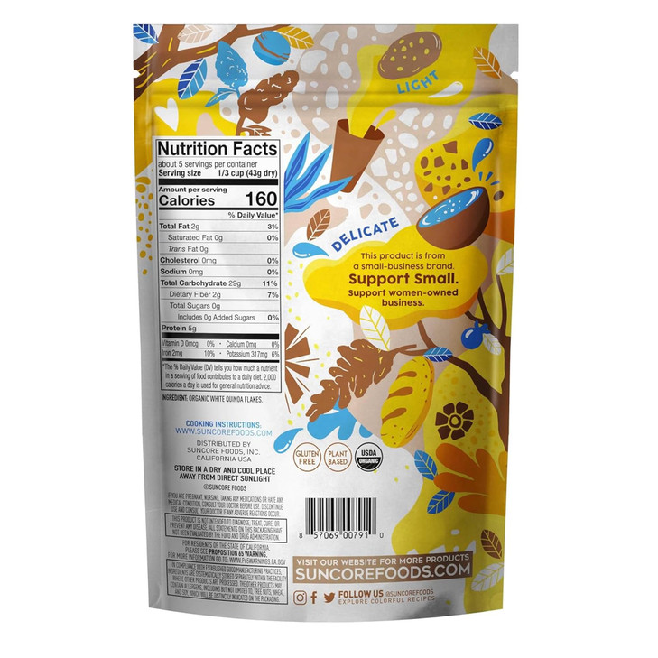 Suncore Foods Organic White Quinoa Flakes Vegan 8Oz Raw Superfood