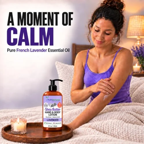 Raganaturals Lavender Shea Butter Hand And Body Lotion 8 Fl Oz Moisturizing Plant Based Vegan With Argan Avocado Oil And Vitamin E