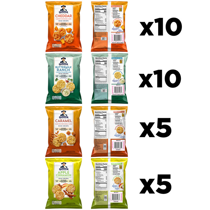 Quaker Rice Crisps Gluten Free 4 Flavor Sweet And Savory Variety Mix Single Serve 30 Count