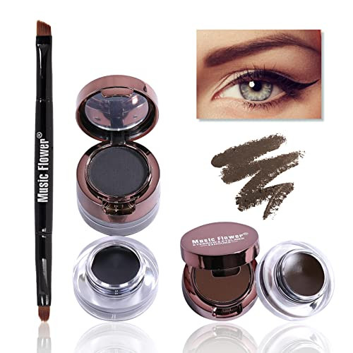 Music Flower Gel Eyeliner Eyebrow Powder Black And Brown Waterproof Smudgeproof Long Lasting Makeup Eyeliner Gel With Brush Mirror 0.49