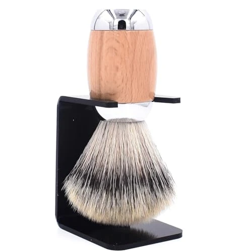 Taconic Synthetic Silvertip Shaving Brush With Stand Beechwood Handle
